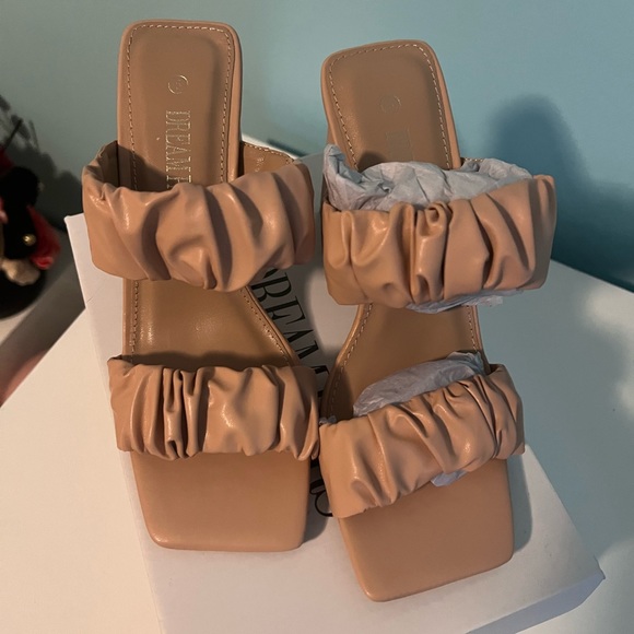 strappy nude chunky heels